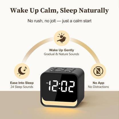 Housbay Wooden Sound Machine Alarm Clock for Bedrooms - Gentle Wake-Up with Birdsong, White Noise for Sleeping, Small Digital Clock for Phone-Free Routine