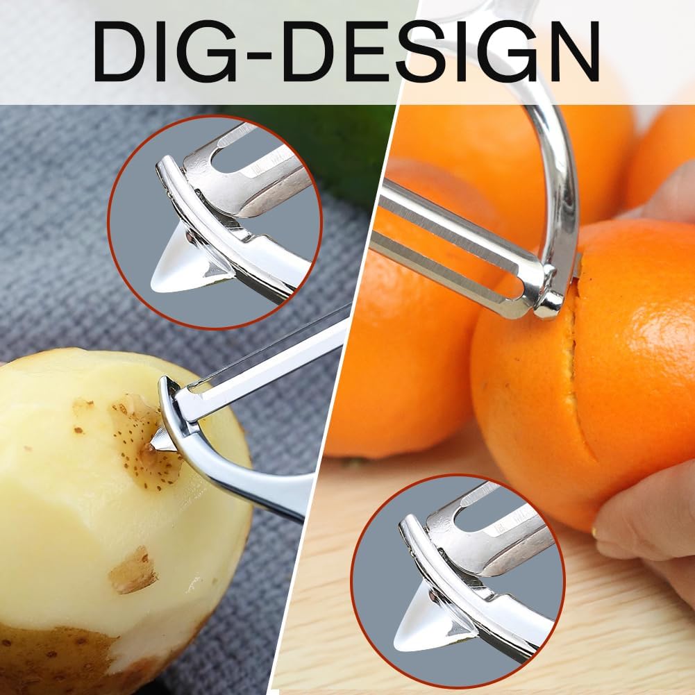 Vegetable Peeler, Stainless Steel Multi-function Potato Fruit Peeler Set, Y & I Shape Swivel Blades Kitchen Household Peeling Tools