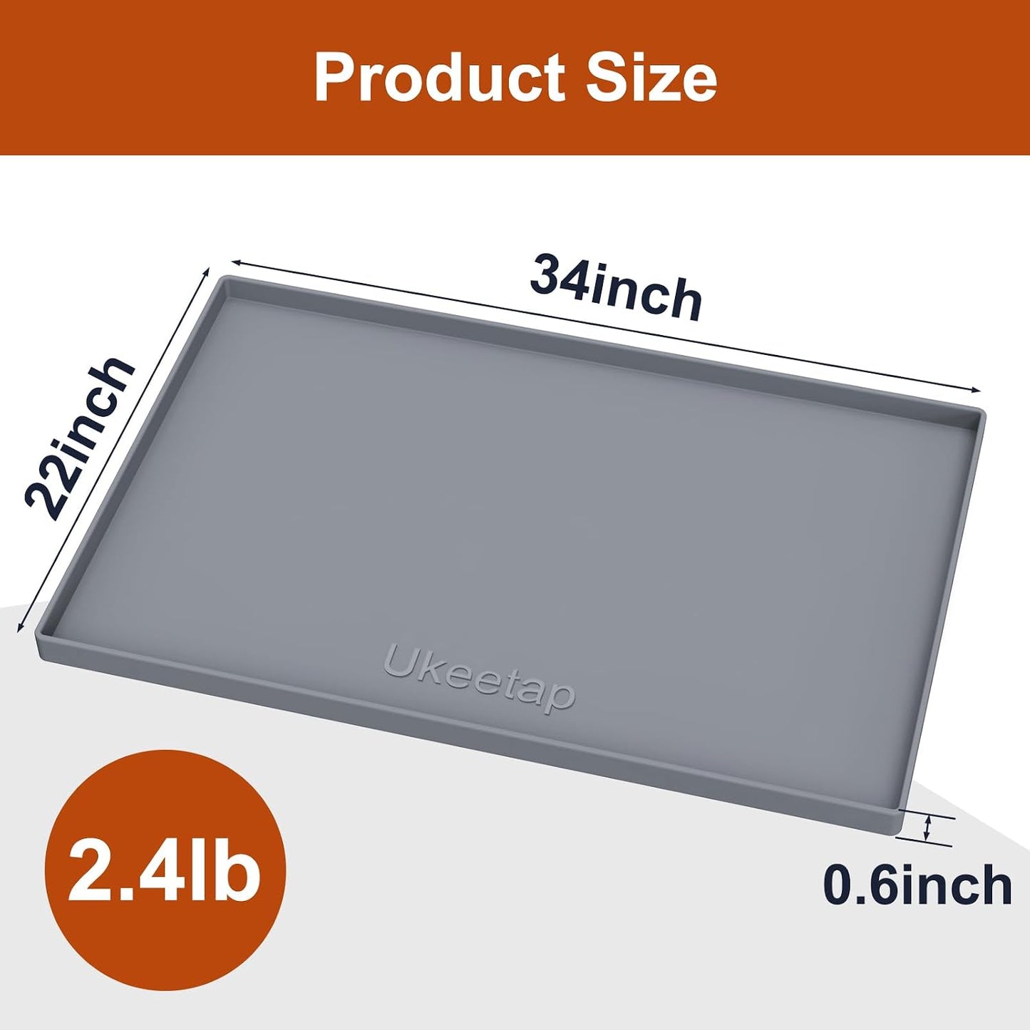 34" x 22" Extra Thick Silicone Mat Waterproof with Raised Edge, | Under Sink Mat for Kitchen & Bathroom, Kitchen Cabinet Liner, Multi-Purpose for Storage & Protection