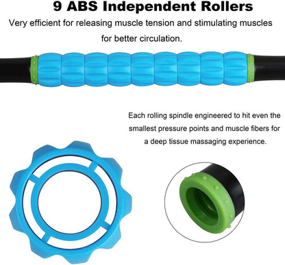 YANSYI Professional 9-Roller Deep Tissue Massage Stick - Portable Muscle Recovery Roller for Athletes, Relieves Post-Workout Soreness & Leg/Back Pain - Portable Physio Tool (Blue 1)