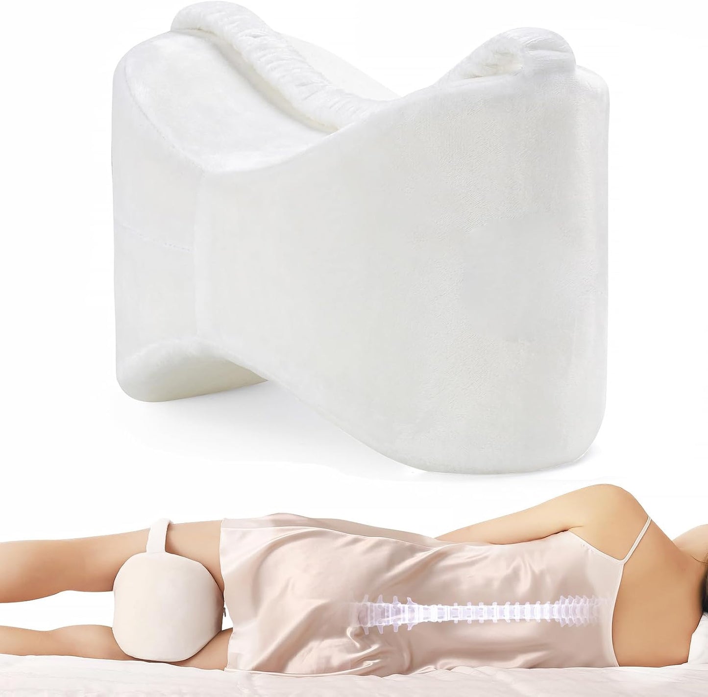 Knee Leg Pillow for Side Sleepers Leg Pillow for Side Sleeping with Strap-100% Memory Foam Wedge Contour Spacer Cushion for Back,Hip Knee Pregnancy Sciatica Pain Relief Free Sleep Mask Ear Plugs Grey
