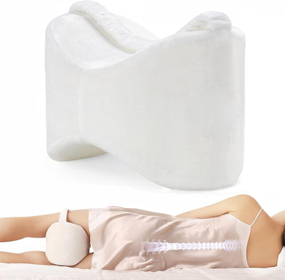 Knee Leg Pillow for Side Sleepers Leg Pillow for Side Sleeping with Strap-100% Memory Foam Wedge Contour Spacer Cushion for Back,Hip Knee Pregnancy Sciatica Pain Relief Free Sleep Mask Ear Plugs Grey