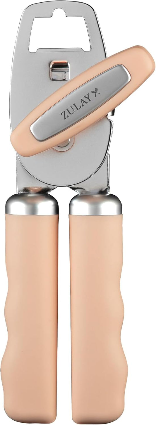 Zulay Kitchen Heavy Duty Stainless Steel Can Opener Manual with Bottle Opener - Rust Proof Manual Can Opener With Turn Knob & Comfy Soft Grip Handles - Black - Colors B