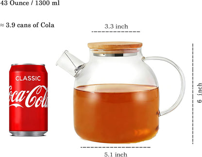 TMOST Glass Teapot with Spout Infuser 1600ml/54oz Glass Kettle Glass Pitcher Teapot for Loose Leaf Tea & Blooming Tea, Stovetop & Microwave Safe