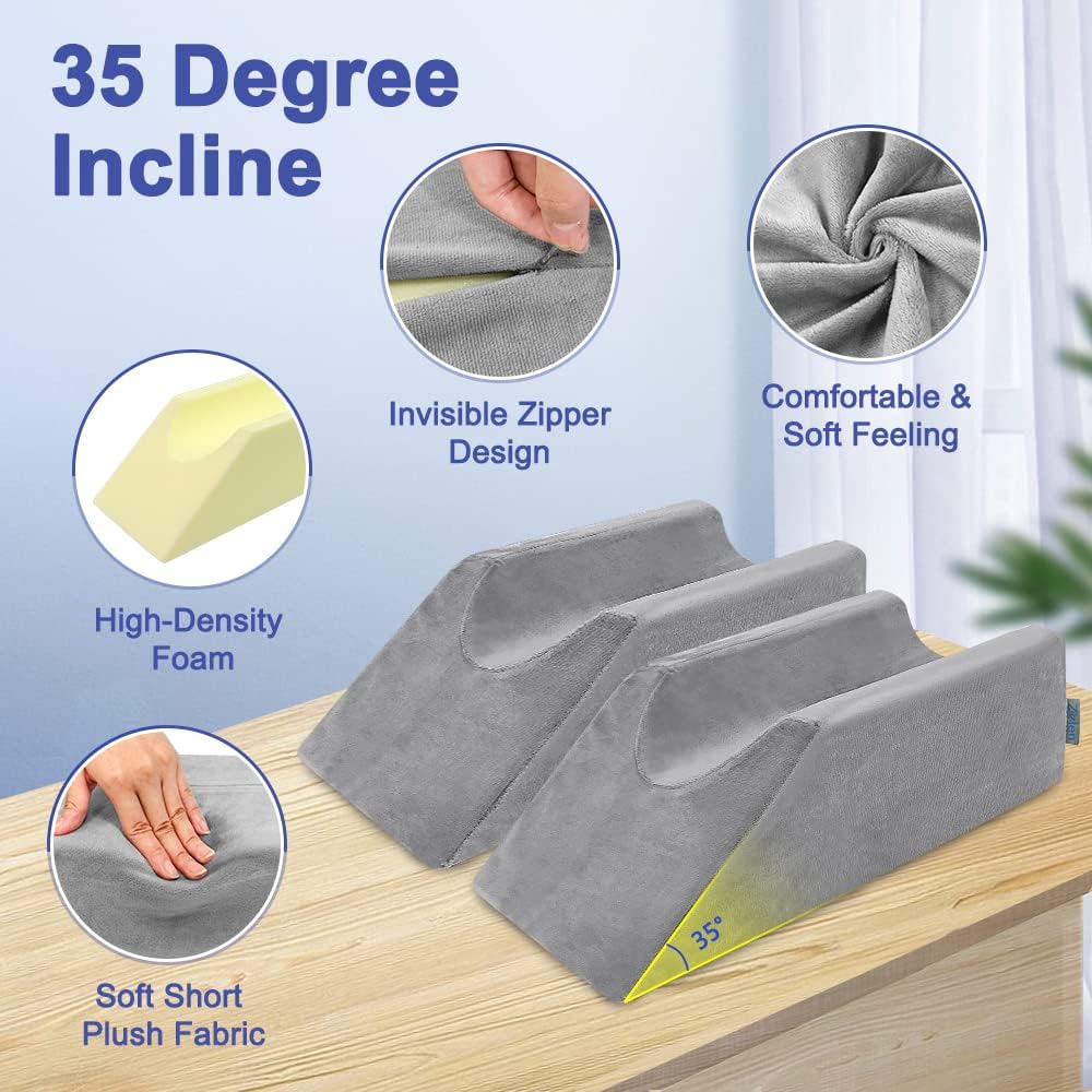 Zelen Leg Elevation Pillows Wedge 2 Pcs Single Leg Wedge Pillows for Swelling Foam Wedge for Elevating After Surgery Elevated Pillow for Legs Riser Knee Ankle Support Leg Rest Bed Positioners Wedge