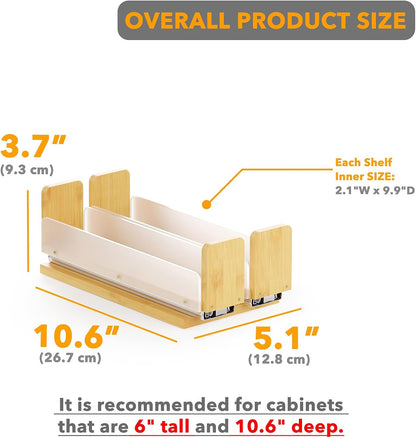 SpaceAid Bamboo Pull Out Spice Rack Organizer for Cabinet, Heavy Duty Slide Out Seasoning Kitchen Pantry Sliding Vertical Organization, 7.6" Wide, 3 Drawers(2" Wide), 2-Tier, Natural