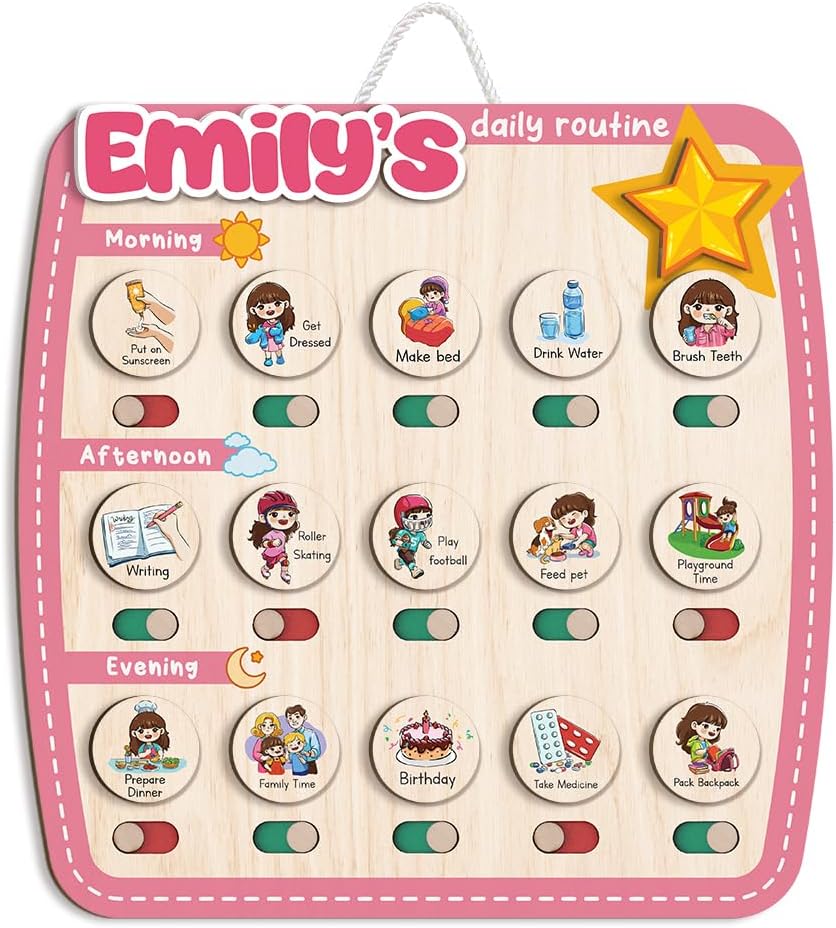 Wooden Daily Routine for Kids, Chore Chart for Toddler, Daily Responsibilities for Kids, Visual Schedule, Morning Bedtime Routine for Girls