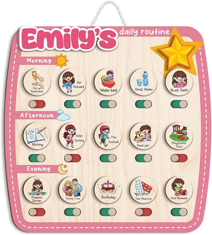 Wooden Daily Routine for Kids, Chore Chart for Toddler, Daily Responsibilities for Kids, Visual Schedule, Morning Bedtime Routine for Girls