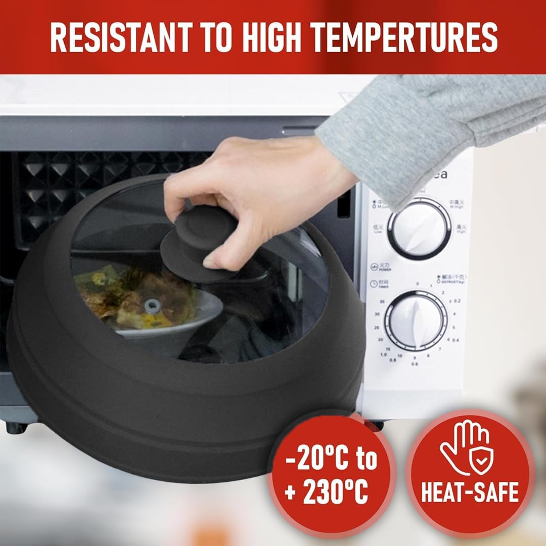 Microwave Splatter Cover Glass for Food - Large 10.8" Tempered Glass & Silicone Lid, Heat Resistant, Splatter Guard with Easy-Grip Handle