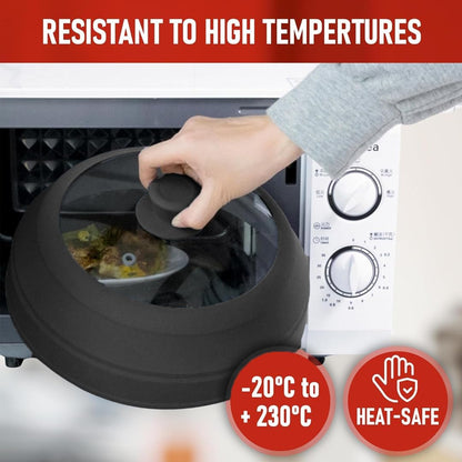 Microwave Splatter Cover Glass for Food - Large 10.8" Tempered Glass & Silicone Lid, Heat Resistant, Splatter Guard with Easy-Grip Handle