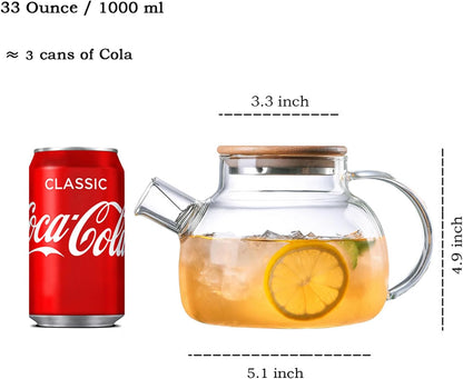 TMOST Glass Teapot with Spout Infuser 1600ml/54oz Glass Kettle Glass Pitcher Teapot for Loose Leaf Tea & Blooming Tea, Stovetop & Microwave Safe