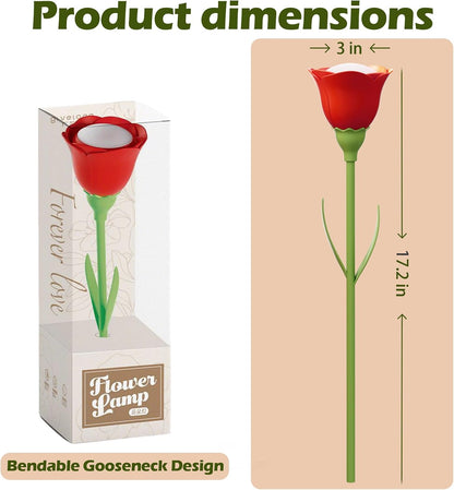Rose Flower Lamp Rechargeable Reading Light for Bed,3-Color Modes Adjustable Brightness Small Night Light Neck Reading Light,Festival Gifts for Kids Mom Girlfriend Grandma(Orange-red)