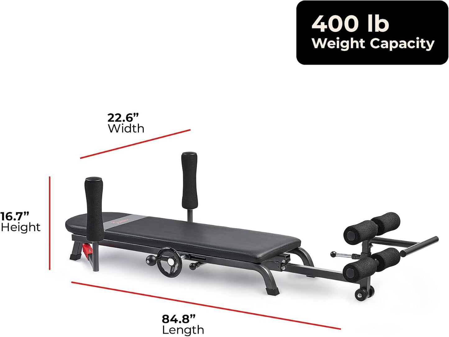 Sunny Health & Fitness Decompression Stretch Table for Back Pain Relief | No-Hang Inversion Therapy, 400LB Capacity, Precise Stretch Control, Spinal Alignment Support, Improved Flexibility
