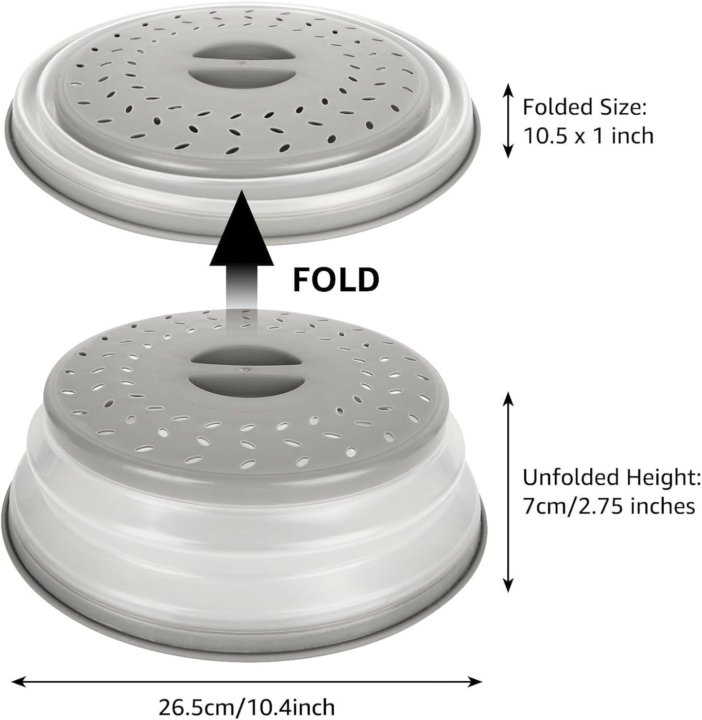 Collapsible Microwave Splatter Cover Microwave Cover for Food with Steam Vent Dishwasher-safe BPA-Free (Grey)