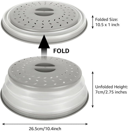 Collapsible Microwave Splatter Cover Microwave Cover for Food with Steam Vent Dishwasher-safe BPA-Free (Grey)