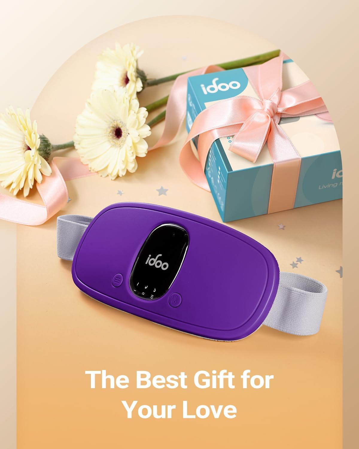 iDOO Portable Heating Pad for Period Cramps, FSA Eligible Item, Gifts for Women Girlfriend Mom Wife, Back Belly Heat Pad for Menstrual Pain Relief, with 3 Heat Levels 3 Massage | Back & Belly Wrap for Menstrual Cramps, 3 Heat Levels 3 Massage, FSA