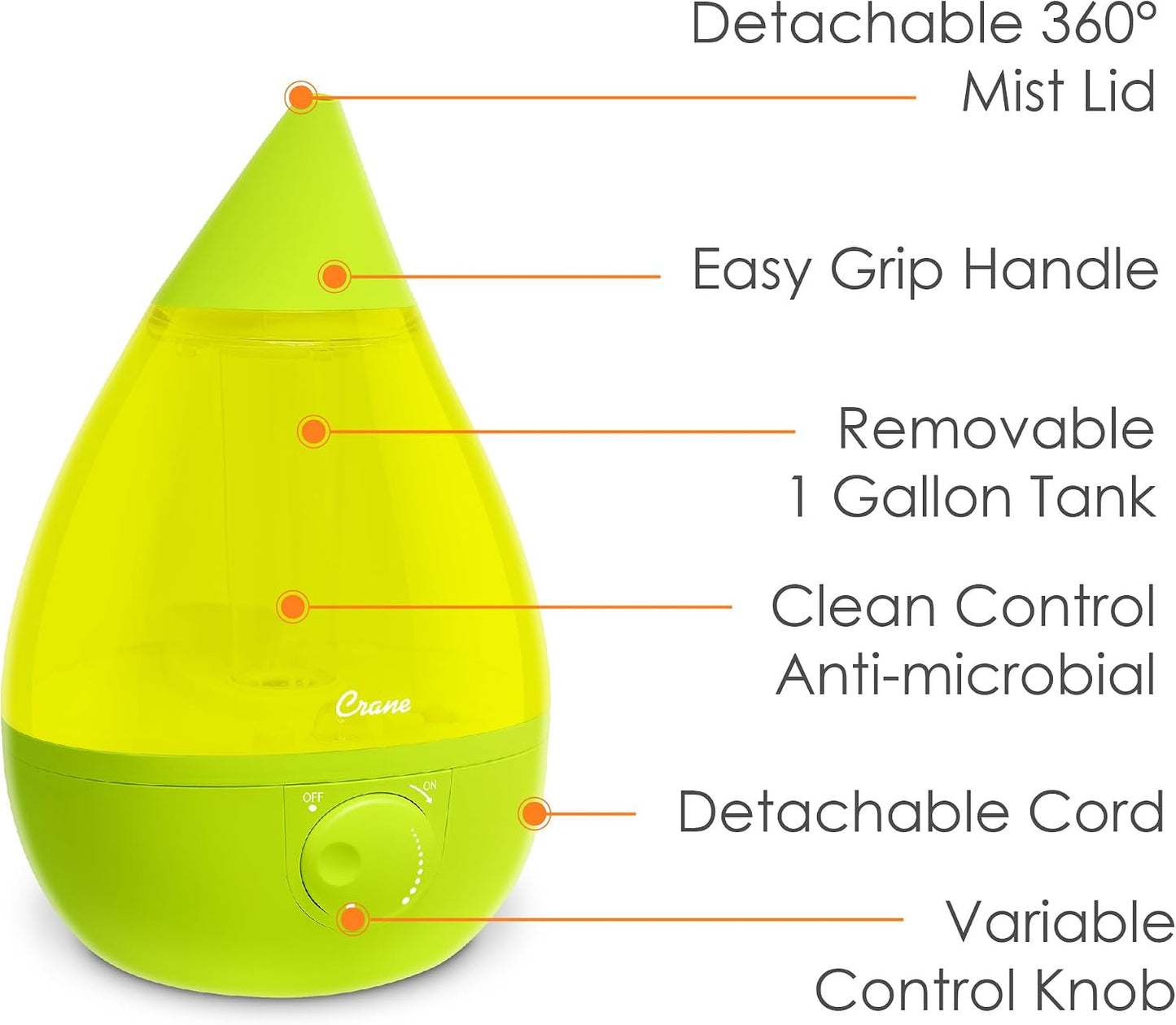 Crane Ultrasonic Cool Mist Humidifier for Bedroom, Baby Nursery, Kids Room, Plants, or Office, Large 1 Gallon Tank, Filter Optional, Blue and White