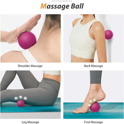 SUBCULTUREPICK 5 in1 Foam Roller Set, Trigger Point Foam Roller Deep Tissue