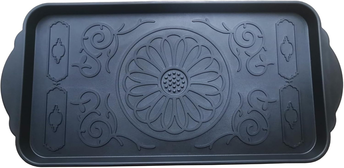 Boot Tray for Entryway,Hard Plastic Boot Mat,Shoe Tray,Shoe Mat for Indoor and Outdoor Use (Black Flower (Hard Plastic), 29.5X14.9 inch)