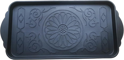 Boot Tray for Entryway,Hard Plastic Boot Mat,Shoe Tray,Shoe Mat for Indoor and Outdoor Use (Black Flower (Hard Plastic), 29.5X14.9 inch)