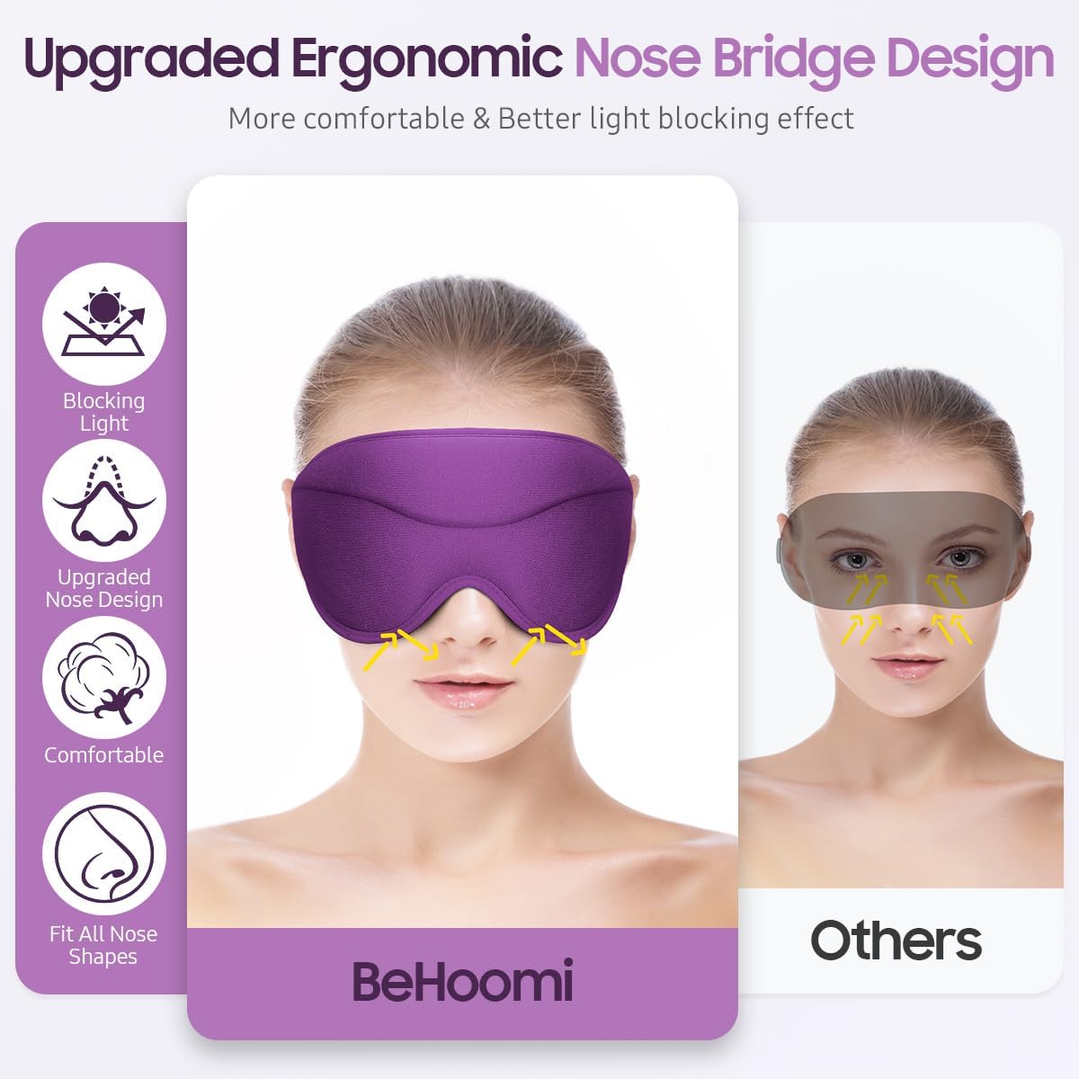 BeHoomi Sleep Mask, Premium Eye Mask for Sleeping, Total Blackout, Super Soft Comfort, Adjustable Fit, Upgraded 3D Ergonomic Designed Sleeping Mask for Home, Office, Travel, Meditation, Yoga, Pink