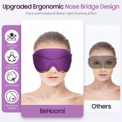 BeHoomi Sleep Mask, Premium Eye Mask for Sleeping, Total Blackout, Super Soft Comfort, Adjustable Fit, Upgraded 3D Ergonomic Designed Sleeping Mask for Home, Office, Travel, Meditation, Yoga, Pink