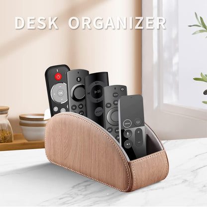 Pu Leather TV Remote Control Holder with 5 Compartments,Remote Caddy/Tray | Bedside Table Desk Storage Box/Organizer for Pen,DVD,Blu-Ray,Media Player,Heater Controller,Cosmetics,Glasses,Office Supplies