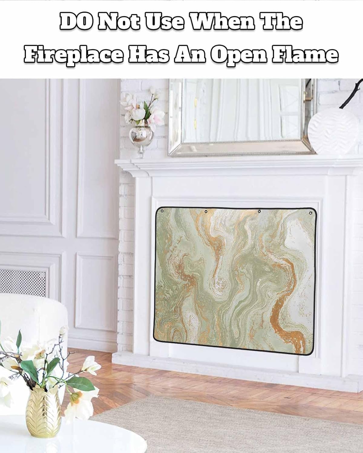 Magnetic Fireplace Cover Sage Green Marble Fireplace Screen Decorative Abstract Fluid Art Insulation Fireplaces Blocker Blanket Save Energy Fireplaces Draft Stopper Covers for Living Room 36x30 Inch