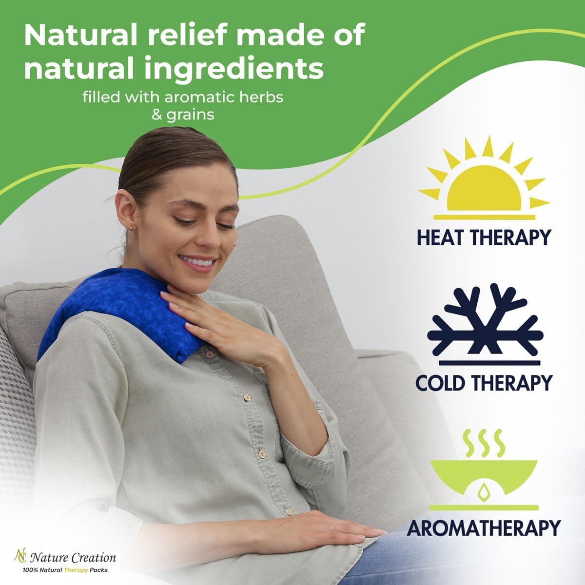 Nature Creation Microwaveable Herbal Heating Pad - Microwave Heating Pad for Neck and Shoulders, Cold & Hot Pack, Heat Pack Warming Pad, Microwavable Heating Pads - Pack of 1 (Lavender Flowers)