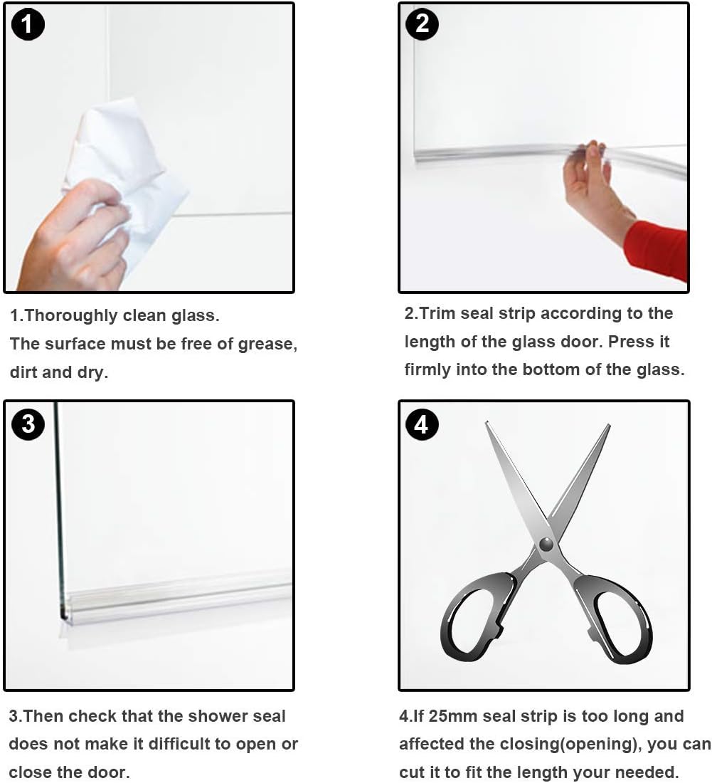 Frameless Shower Door Bottom Seal with Drip Rail for 3/8"(10mm) Glass, Length 27.5"/0.7m, Glass Door Sweep Stop Shower Leaking Clear
