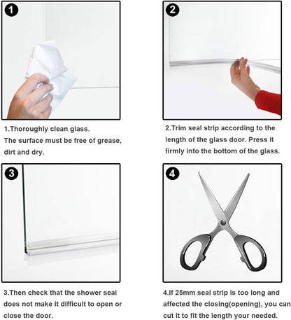 Frameless Shower Door Bottom Seal with Drip Rail for 3/8"(10mm) Glass, Length 27.5"/0.7m, Glass Door Sweep Stop Shower Leaking Clear