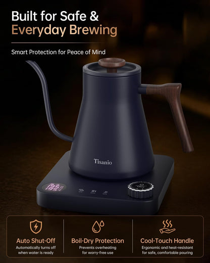 Gooseneck Electric Kettle with Temperature Control, 0.9L, Black | ±1°F Precision Pour Over Kettle, LCD Dual Display, Smart Two-Stage Heating, 2H Keep Warm, 304 Stainless Steel Interior
