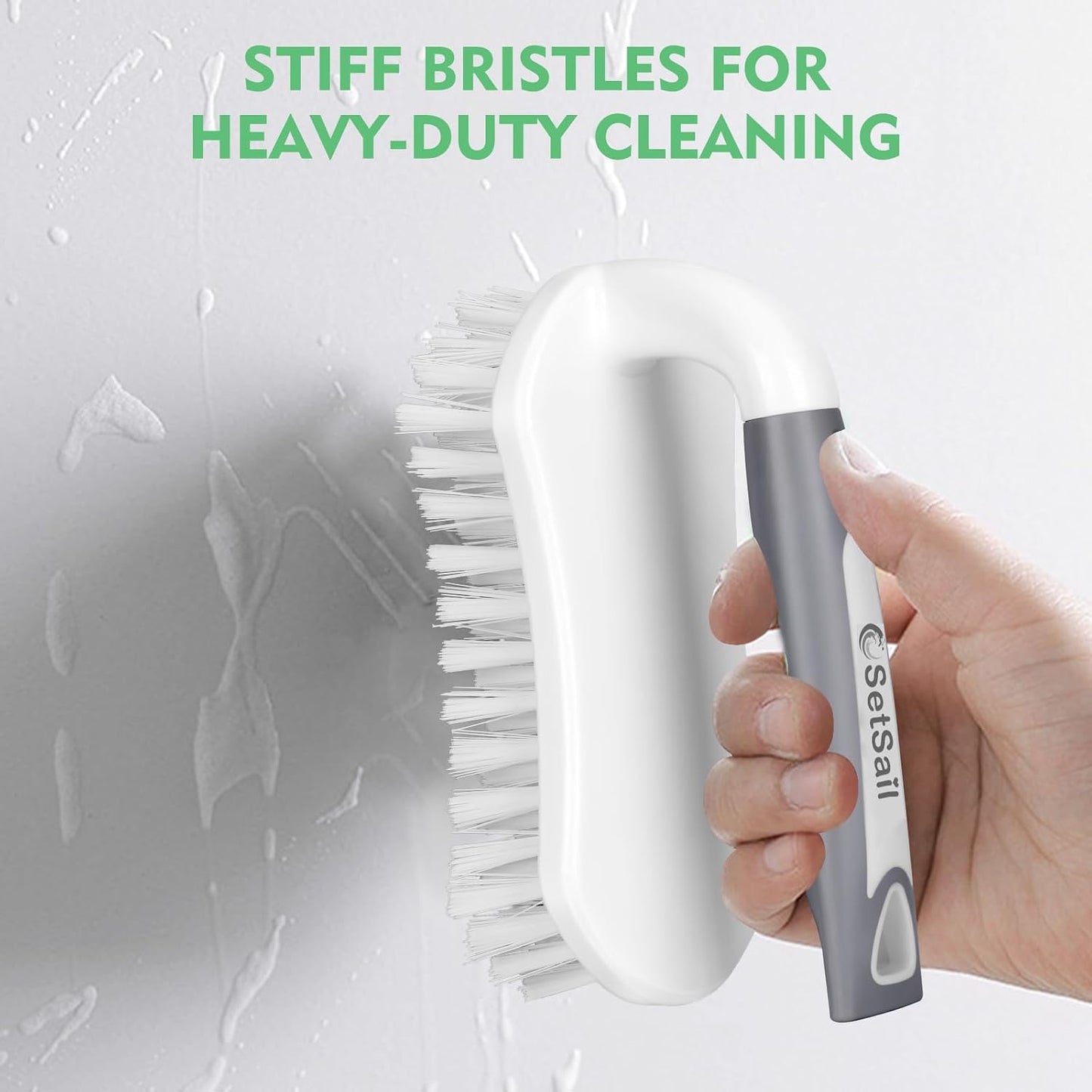 SetSail Scrub Brush, Heavy-Duty Scrub Brushes for Cleaning with Stiff Bristles Cleaning Brush for Shower, Bathroom, Carpet, Kitchen and Bathtub Scrubber - 2 Pack | Durable Bristles Ergonomic Non-Slip Tpr Grip. U-Style Hanging Loop for Storage. Use for