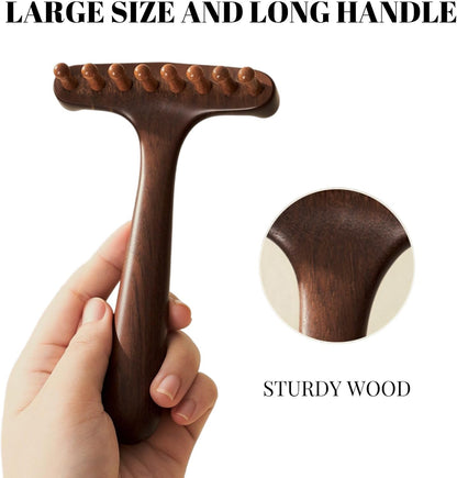 Wooden Back Gua Sha Sandalwood Meridian Massage Rake | Lymphatic Drainage, Neck Scalp Full Body Muscle Pain Relief, Long Handle Scraping Tool