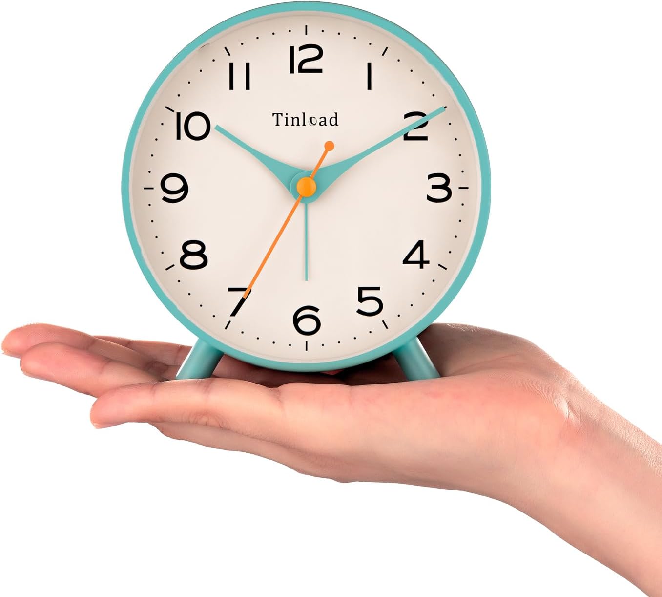 Tinload 4.5" Battery Operated Analog Alarm Clock, Small Silent Bedside Desk Clock with Night Light, Blue
