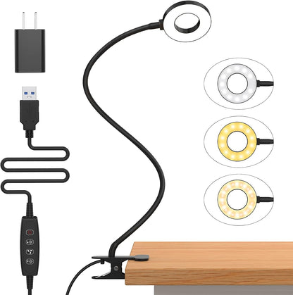 iZELL Desk Lamp, [3 Color Modes & 10 Brightness] LED Reading Light with Clamp, Silicone Flexible Arm Book Light for Kids Reading Book in Bed at Night Clip on Table, Headboard, Dorm - 15.8‘’ Black