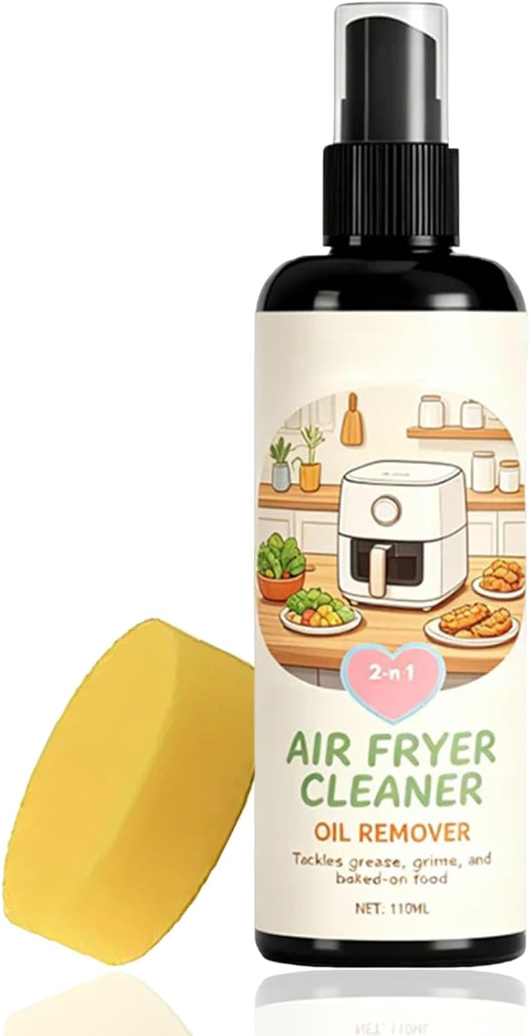 2-in-1 Air Fryer Cleaner and Degreaser Spray, Grease Air Fryer Cleaner Spray, Removes Grease, Grime, Oil & Baked-On Food, Includes Sponge, Fast-Acting, Residue-Free (1)