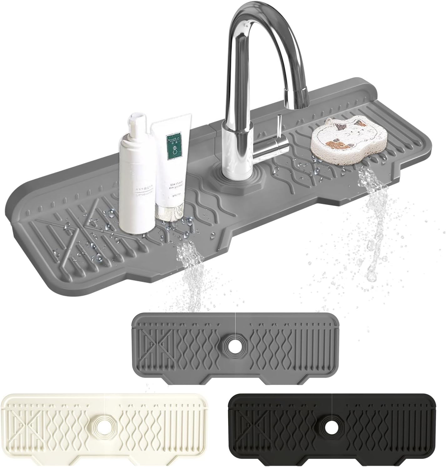 Kitchen Sink Splash Guard Gen2-30" x 6'' Silicone Sink Mat Splash Guard fit for Countertop, Bathroom,Farmhouse,RV by EBIGIC (Grey)
