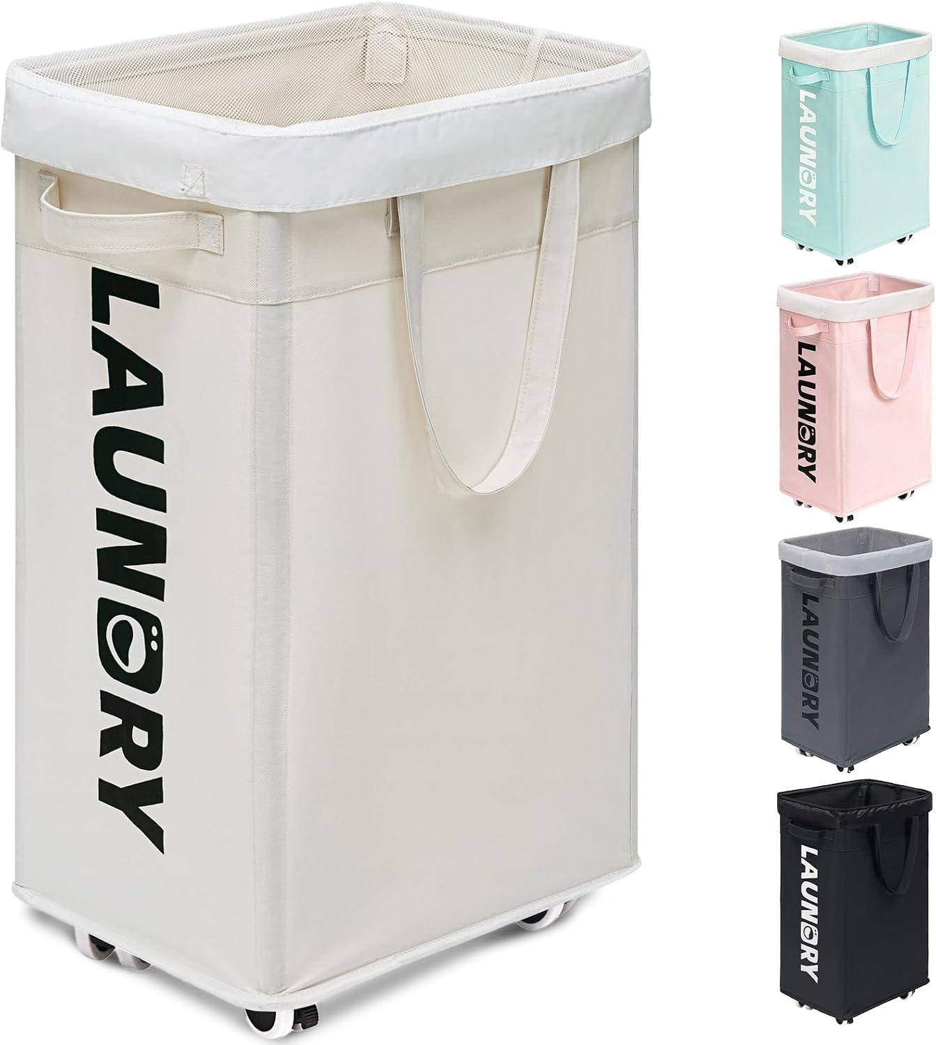 Goodpick 75L Laundry Basket with Wheels & Removable Wash Bag for Dorm | Rolling Laundry Basket with Handles for Dirty Clothes, Fodable Hamper for Laundry Room, Dorm Room Essentials, Grey