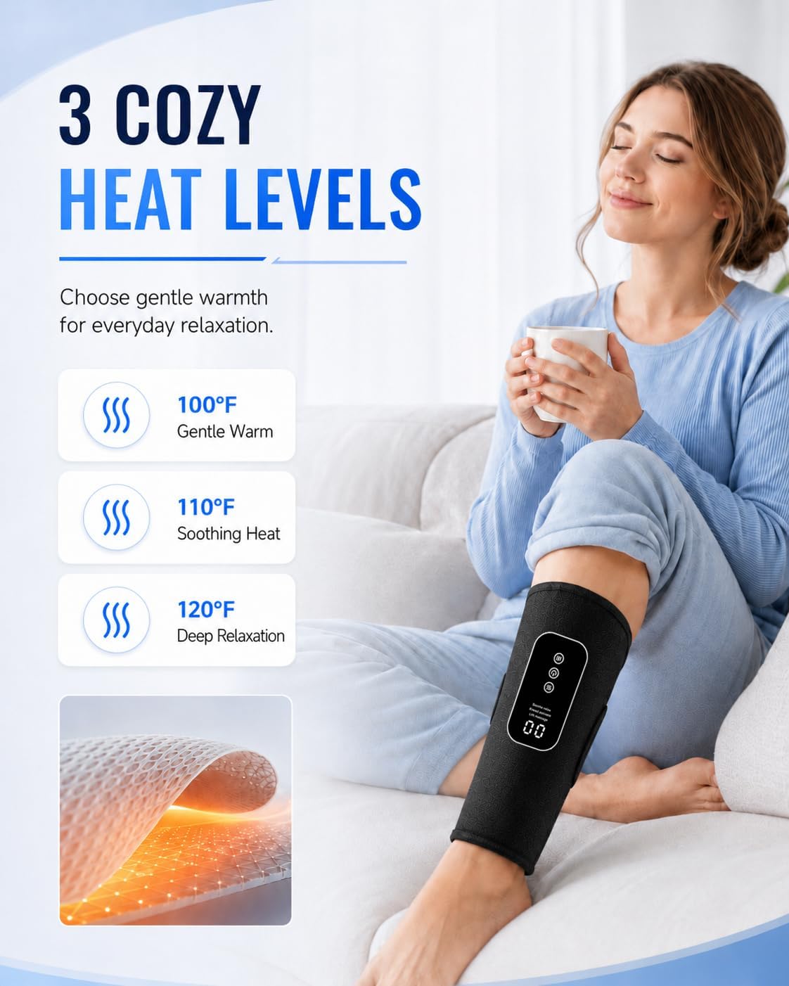 RIGHTMELL Cordless Leg Massager with Heat, Compression Calf Massager, Pair | Rechargeable Calf Wraps With 3 Modes, 3 Intensities, Adjustable Heat for Home and Office Use
