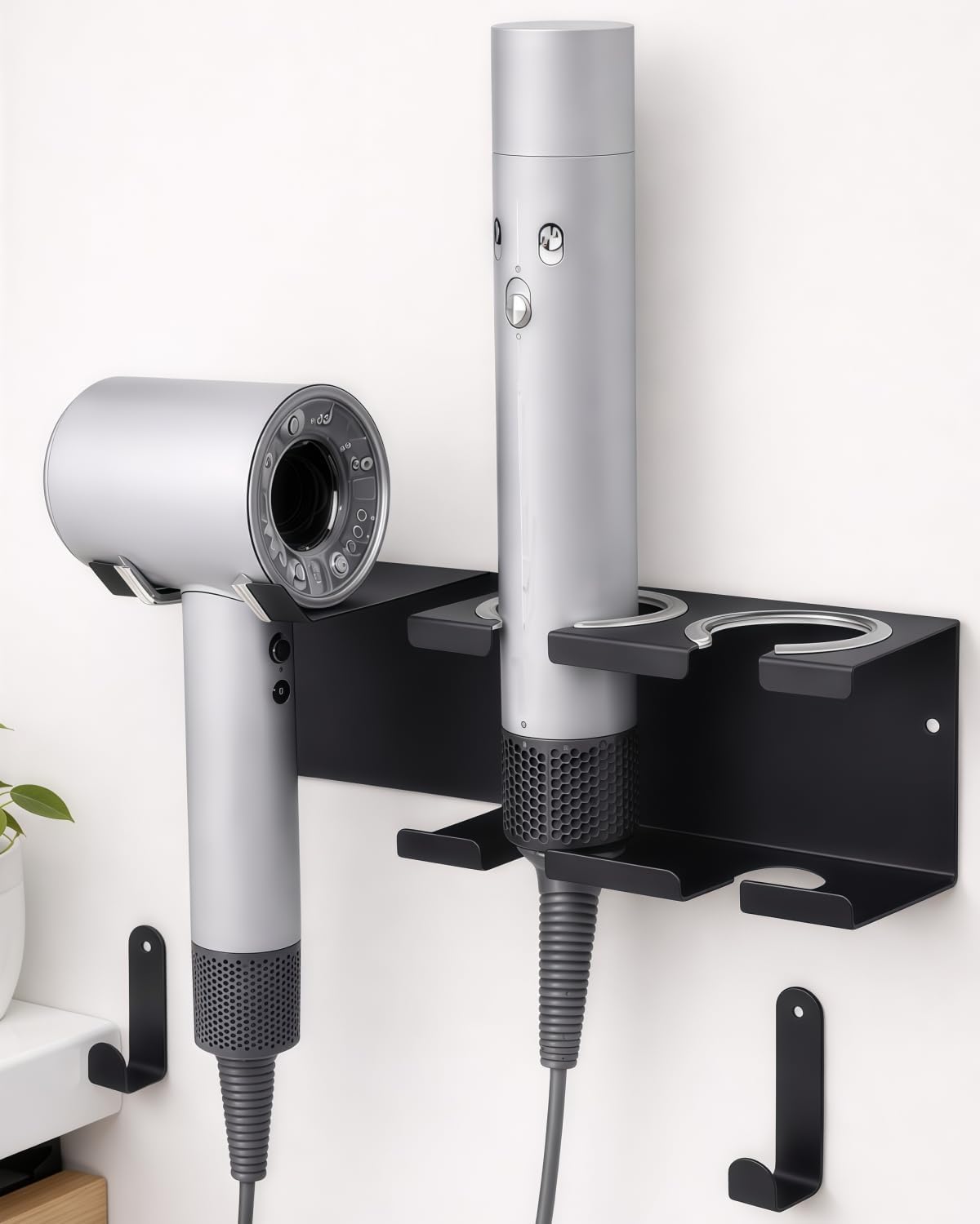 Hair Dryer Holder Wall Mounted, Stainless Steel Blow Dryer Holder for Bathroom, Hair Dryer and Straightener Holder Adhesive or Drilling, Hair Tool Organizer for Salon Barber Shops Banjekt