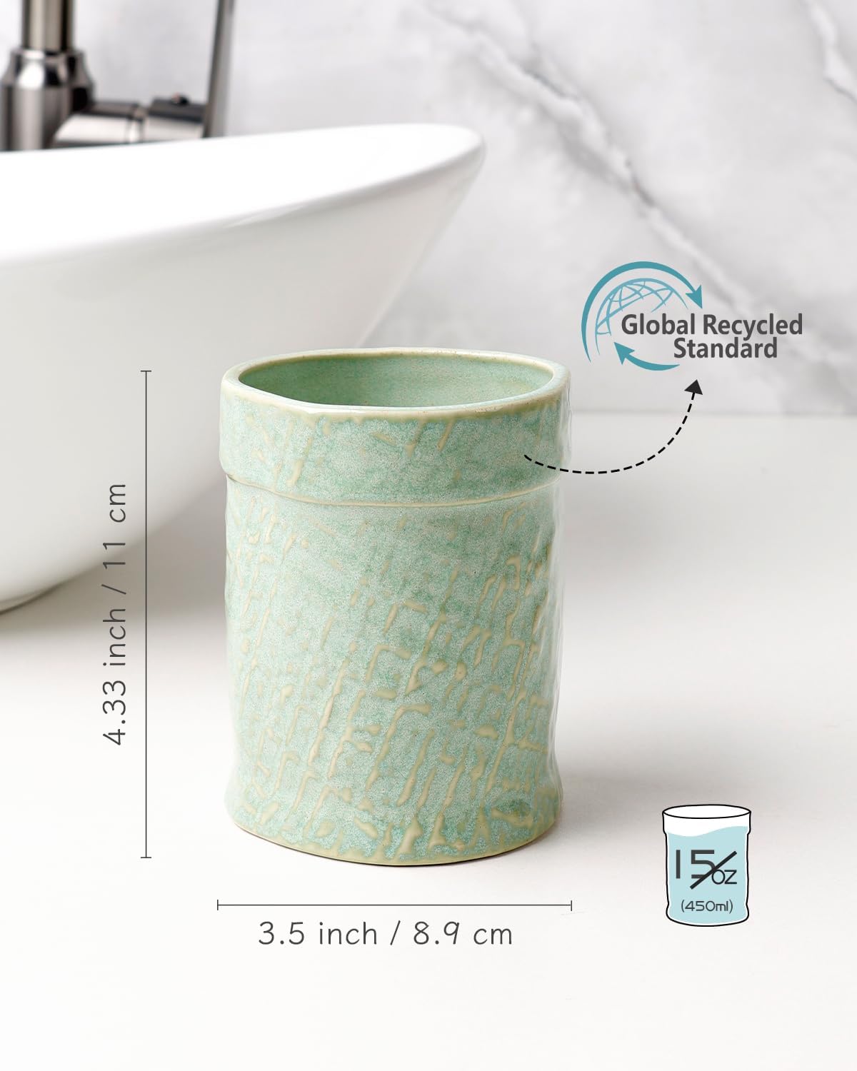 Toothbrush Holder, Tooth Brush Holder for Bathroom - Ceramic Toothbrush Cup White Toothbrush Holders Countertop, Makeup Brush Holder Pen Holder, 3.62" x 3.62" x 3.93", ANTIS'S HOME