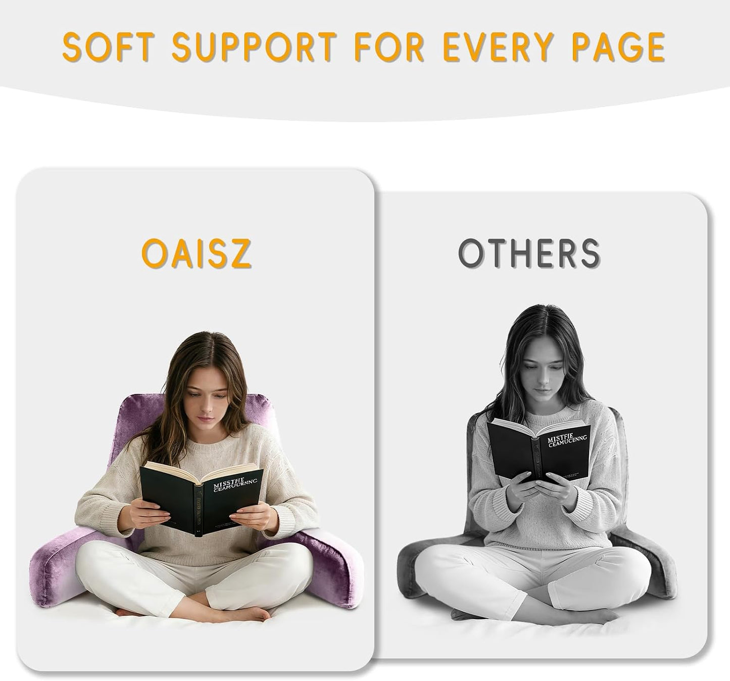 OAISZ Reading Pillow for Sitting in Bed with Shredded Memory Foam, Grey | 19-Inch Back Pillow for Sitting Up in Bed, Extended Arms, Side Pockets, Supportive Adjustable Pillow Removable Washable Cover
