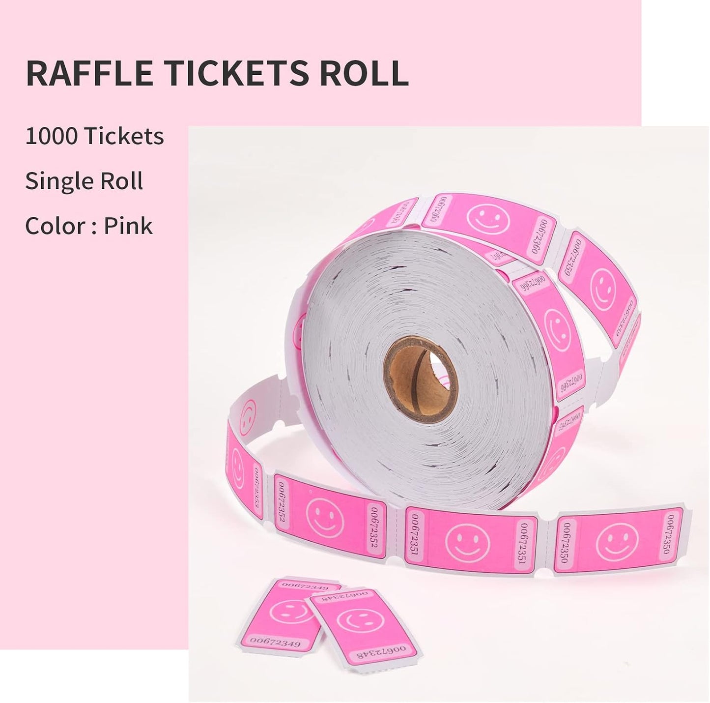 L LIKED Smile Raffle Tickets Roll 1"x2" for Events 1000 Pink | Smile Face Design, Perforated with Consecutive Numbers, Great for Entry, Class Reward & Fundraiser