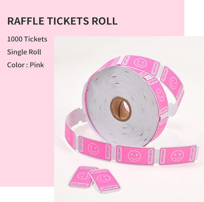 L LIKED Smile Raffle Tickets Roll 1"x2" for Events 1000 Pink | Smile Face Design, Perforated with Consecutive Numbers, Great for Entry, Class Reward & Fundraiser