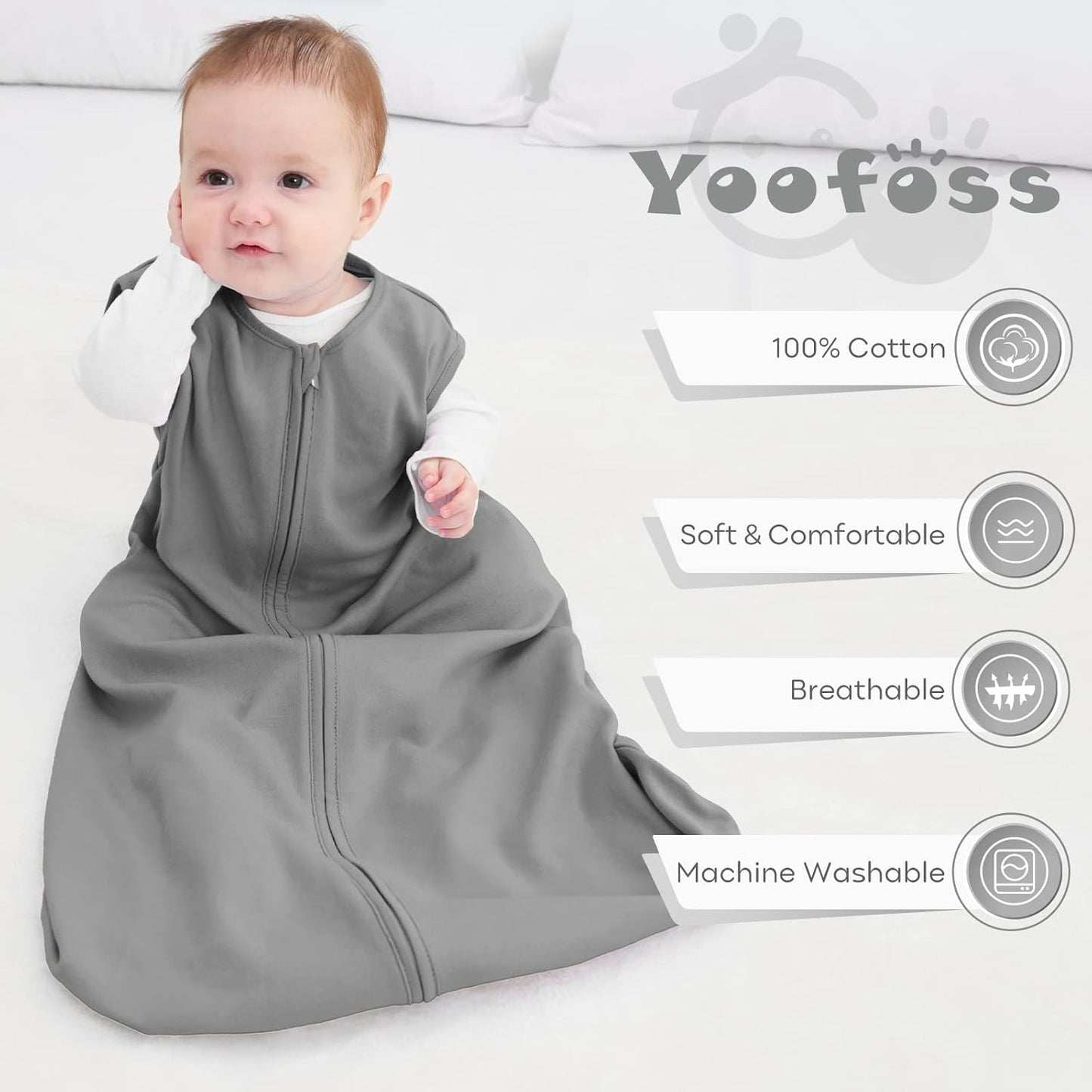 Yoofoss Baby Sleep Sack 0-6 Months Wearable Blanket for Babies 100% Organic Cotton 2-Way Zipper TOG 0.5 Toddler Sleeping Sack 3 Pack, Sleep Sacks