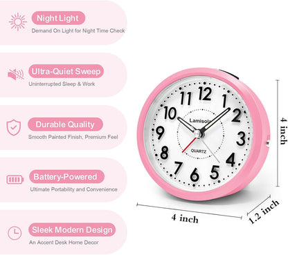 Lamisola 4 Inch Alarm Clock for Bedrooms, Small Analog Desk Clock, Black