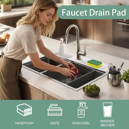 24 Inch Upgraded Draining Mat Folding faucet Mat for Bathroom Sink Splash Guard 7° Slope with Button Lock Water Draining Pad for Kitchen Bathroom Bar(Pink)