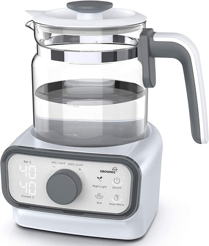 GROWNSY Baby Instant Warmer & Glass Water Boiler with LCD Display and Timer | Accurate Temperature Control for Formula, Coffee and Tea, 1.2 Liter Electric Kettle,Water Warmer for Baby Formula