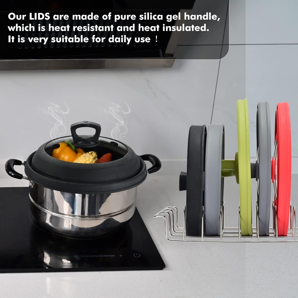 Microwave Splatter Cover Vented Glass Splatter Guard Lid with Collapsible Silicone for Food as Pot Cover Plate 10.8 inch for 6 7 8 9 10 inch Plate Bowl